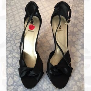 Bakers Black Satin Platform Dress Sandals